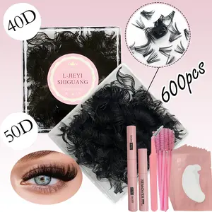 600pcs False Eyelashes Set, 9-16mm or Mixed Length, DIY D Curl Individual Lashes, With Lash-Glue Bond And Seal, Lash Remove  And Lash Applicator Brush Tool and 10Pcs pair Eye Pads ，Party and Travel, Christmas