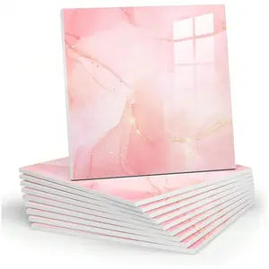 10/20pcs marble splash-proof board waterproof bathroom wall panel, splash-proof tile, Stick On Backsplash, PVC foam wall panel suitable for kitchen, bathroom, pink marble tile (non-real tile,11.8 inches x 11.8 inches), Marble Pattern Sticker
