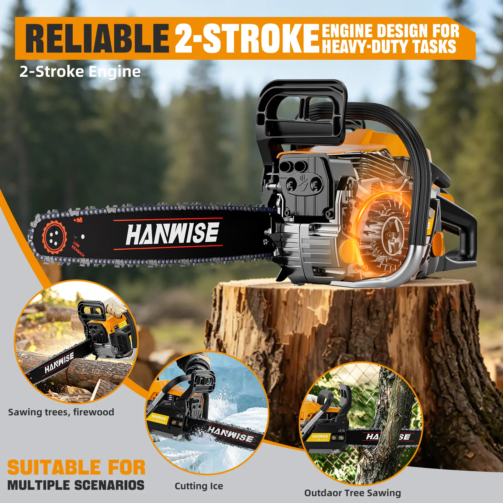 20" 54.6CC Gas Powered Chainsaw – 76 Drive Links, Lightweight, Auto Chain Oiler, 65Mn Steel Chain – For Tree Felling, Firewood & Farm Use