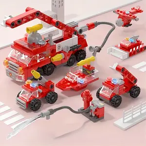 6-In-1 Fire Truck Building Blocks Set, Emergency Vehicle Toy for Kids, Educational Assembly Desk Decor, Birthday & Christmas Gift Idea, Building Block Sets