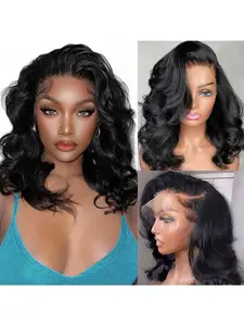 13x4 Glueless lace frontal bob wig, Lace front bobs, Brazilian human hair, 180% density, natural wavy curls, Pre-plucked sheer lace forehead, No glue required, easy to install, natural and realistic, suitable for women of all races