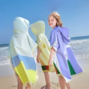 Hooded Bathrobe Soft Skin-Friendly Quick-Dry Cartoon Colorblock Towel Baby Swimming Bath Wrap Shower Towels