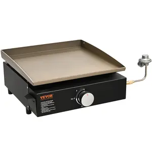 VEVOR Commercial Griddle,  16.9" Heavy Duty Manual Flat Top Griddle, Countertop Gas Grill with Non-Stick Cooking Plate, Steel Natural Gas Griddle, 2-Burners Restaurant Portable Grill -  22,000 BTU
