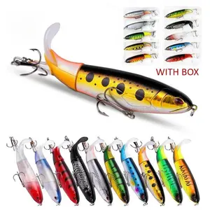 10PCS Whopper Plopper Fishing Lures Set – Topwater Bass Bait with Rotating Tail & Treble Hooks | Floating Popper Lures for Freshwater & Saltwater Fishing | Great Gift for Anglers