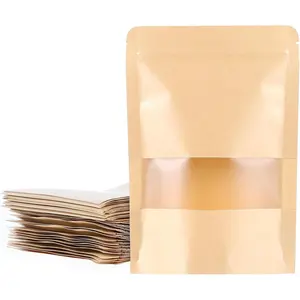 100 PCS Resealable bags, 5.5" x 7.9" Stand Up Paper Bags with Matte Window, Food Storage Bag for Packaging Products, Reusable, Sealable