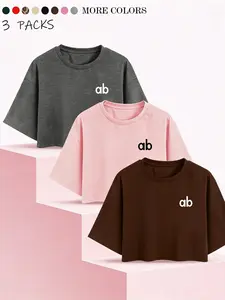 Youthful Cute Women's Short Crop Tee Set, Loose Fit Mid-Sleeve Design, Casual Trendy Letter Pattern, Perfect for Everyday & Music Festivals, Crop Top