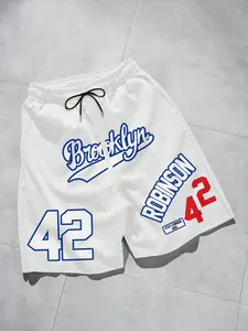 Unisex Oversized Streetwear Shorts with Brooklyn Lettering & Number 42 Graphic Hip Hop Style High Waisted Summer Breezy Bottoms for Outdoor Skateboard & Casual Daily Wear