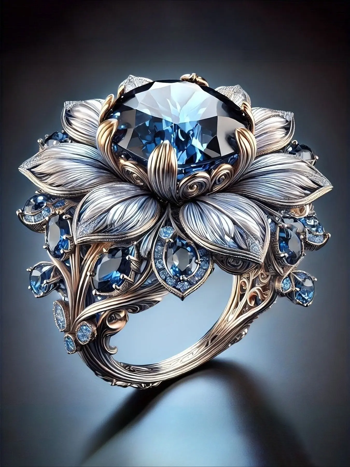 Vintage Bold Blue Zircon Flower Ring for Women, Elegant Party Jewelry, Exquisite Floral Design, Perfect Gift for Special Occasions, Vintage Embossed Ring, Jewelry Rings