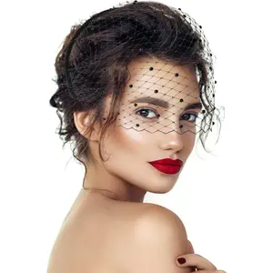 Black Mesh Veil Headband 1920s Headpiece for Women Bridal Wedding Tea Fascinator Veil for Women