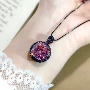 New large square radiant cut black gold personalized pink zirconium open ring and pendant necklace two-piece set