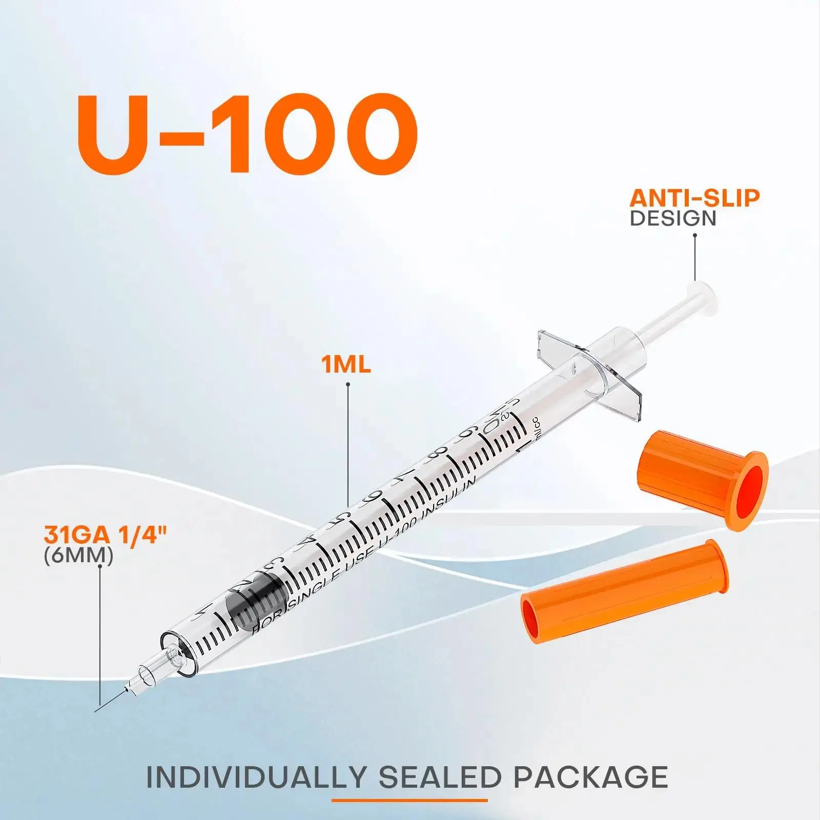 100-Pack Healthcare U-100 31G 1mL Syringes with Needle, 6mm Sizes, Individually Packed Precision Liquid Dispensers with Clear Scales, Lab & Camping Essentials