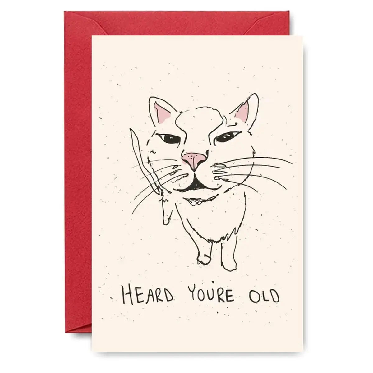 Savage Cat Birthday Roast Card, Smirking White Feline with Bloody Dagger & 'HEARD YOU'RE OLD' Sassy Greeting,  Perfect for Birthday Prank Gifts, Perfect Gift for Unfiltered Besties