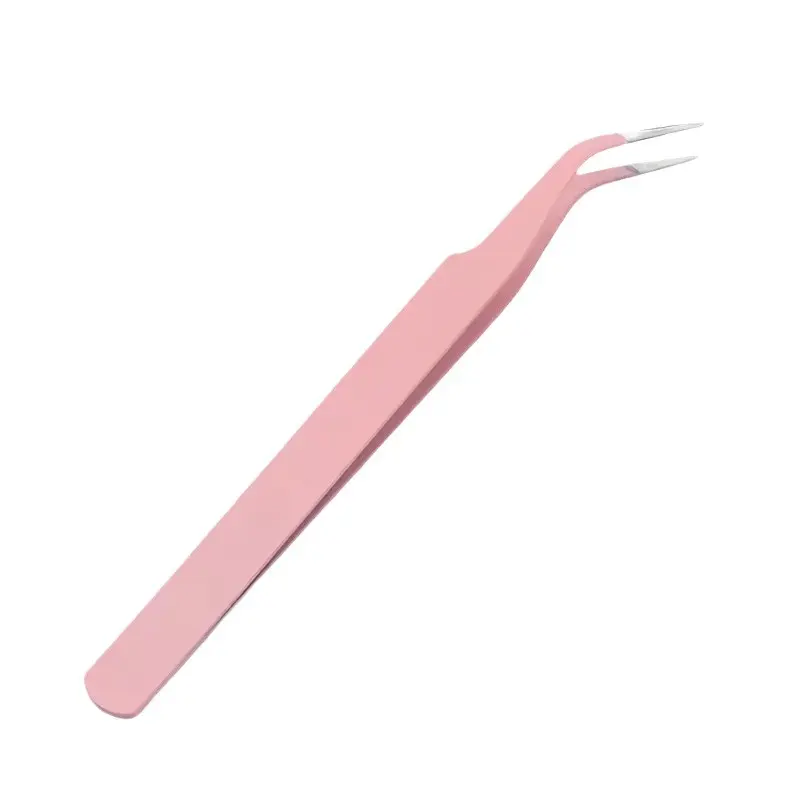 Black & Pink Curved Tweezers, Precision Nail Art & Lash Applicator Tool for Rhinestones, False Lashes & DIY Beauty Styling