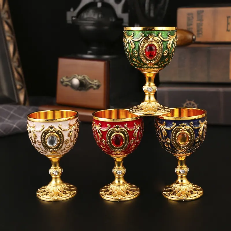 30ml Retro Creative Metal Baijiu Drinkware Cup Set - Stylish Glass Cups, Vintage Embossed Goblets, Compact for Camping & Hiking Hammock Use, Glasscups, Beverage Cup, Drinking Glassware