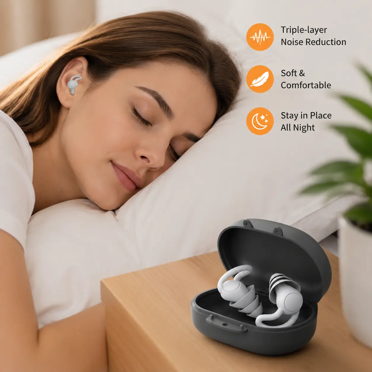 2 Counts, Soft Silicone Noise Reduction Earplugs, 3 Layer Sealed Shark Fin Design Anti-fall Ear Plugs for Sleeping Daily Work Travel Use