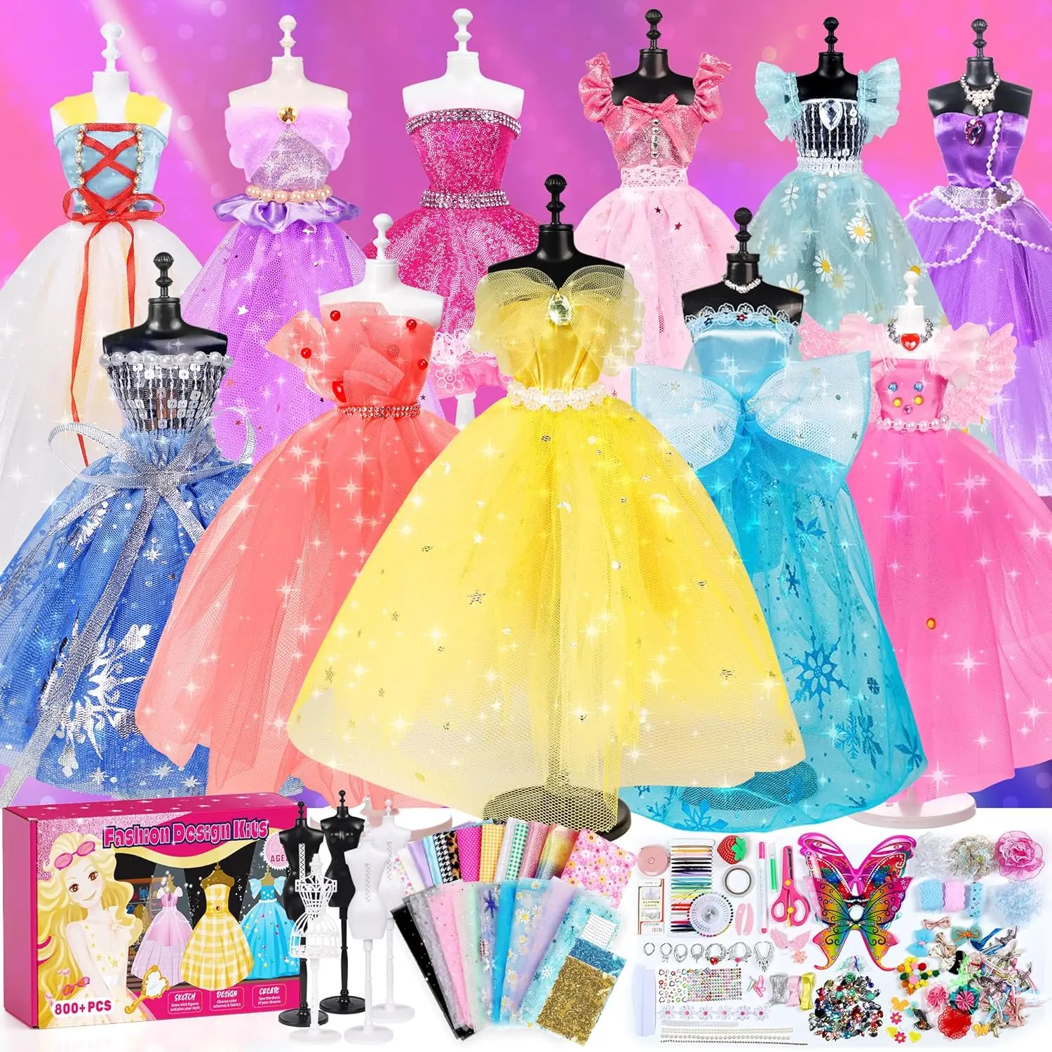 Z-CPA11    800+ PCS Fashion Designer Kit for Girls – DIY Sewing & Arts Craft Kit with 5 Mannequins, Doll Clothes Making Set, Learn to Sew, Creative Gift for Girls Ages 6-12