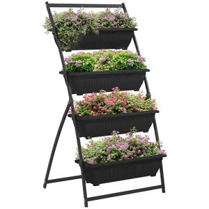 Raised Garden Bed, 4 Tier Vertical Garden Planter Set, 4 Outdoor Planter Boxes with Stand, Self Draining Design Elevated Garden for Vegetable, Flowers & Herbs, Black