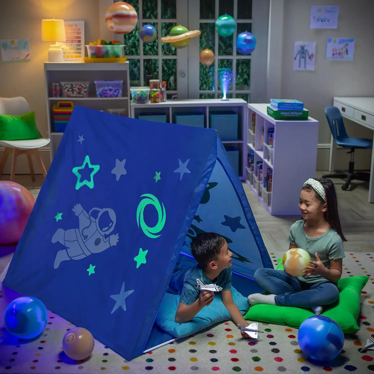 45" x 40" Glow-in-the-Dark Outer Space Polyester Sleepover Tent