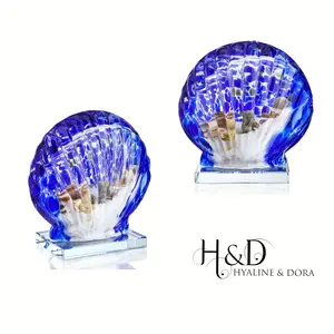 New H&D HYALINE & DORA 2pcs Glass Blown Art Sea Shell Paperweight, Hand Blown Glass Seashell Fish Tank Paperweight Gift Decor Ornaments