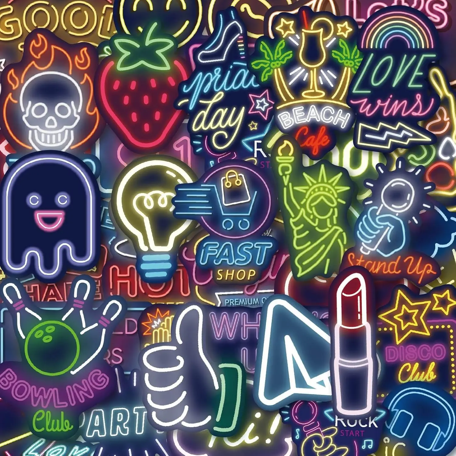 140 PCS Neon Aesthetic Waterproof Vinyl Stickers - Modern Contemporary Outdoor Gear Embellishment for Teens, Adults | Bikes, Laptop, Water Bottle Decor, American Retro