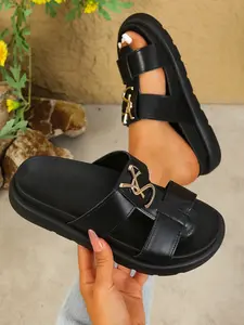 Women's Comfortable Slip-On Sandals, Dual Strap Design, Thick Sole, Casual Daily Wear, Easy On/off, Simple Style, Perfect for Everyday Use