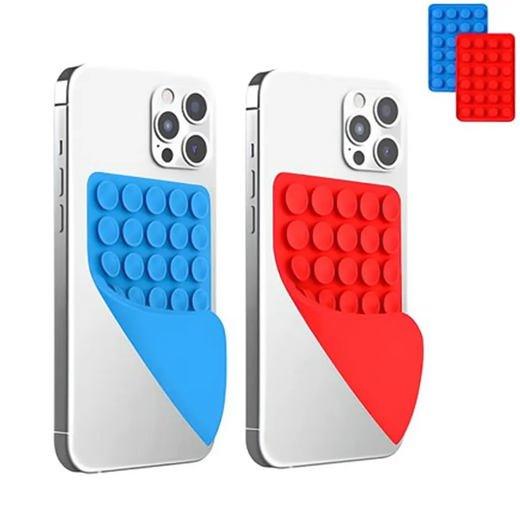 Silicone Phone Sticky Grip Suction Mount for iPhone & Android Hands-Free Selfie Video Mirror Holder Blue Red Pack of Two