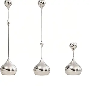 Vintage Decor Elegant Silver Teardrop Candle Holder Set - 3 Piece Set of Conical Candles 13.7"/13.7"/5.9" for Home Decoration Lovers Table Candle Holder Wedding Table Decor candlesticks