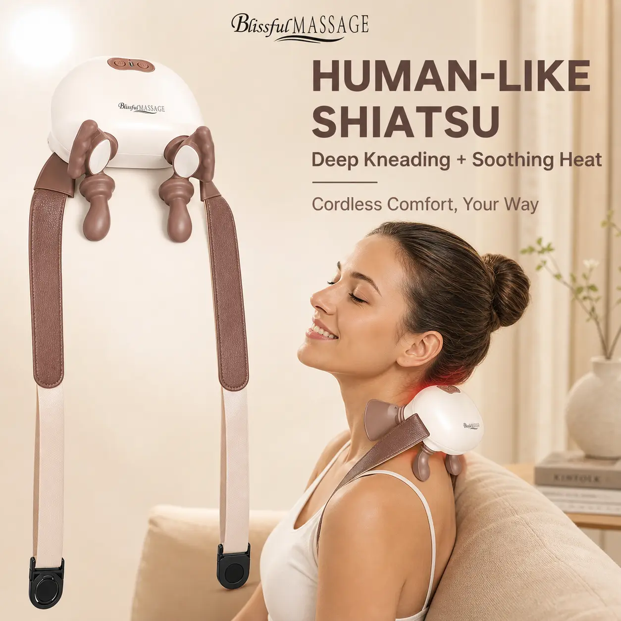 Cordless Neck Massager with Heat for Post-Workout Muscle Relaxation, Shiatsu Neck & Shoulder Massager with 4 Nodes, 3 Intensities, USB Rechargeable for Gym, Sports & After-Work Use