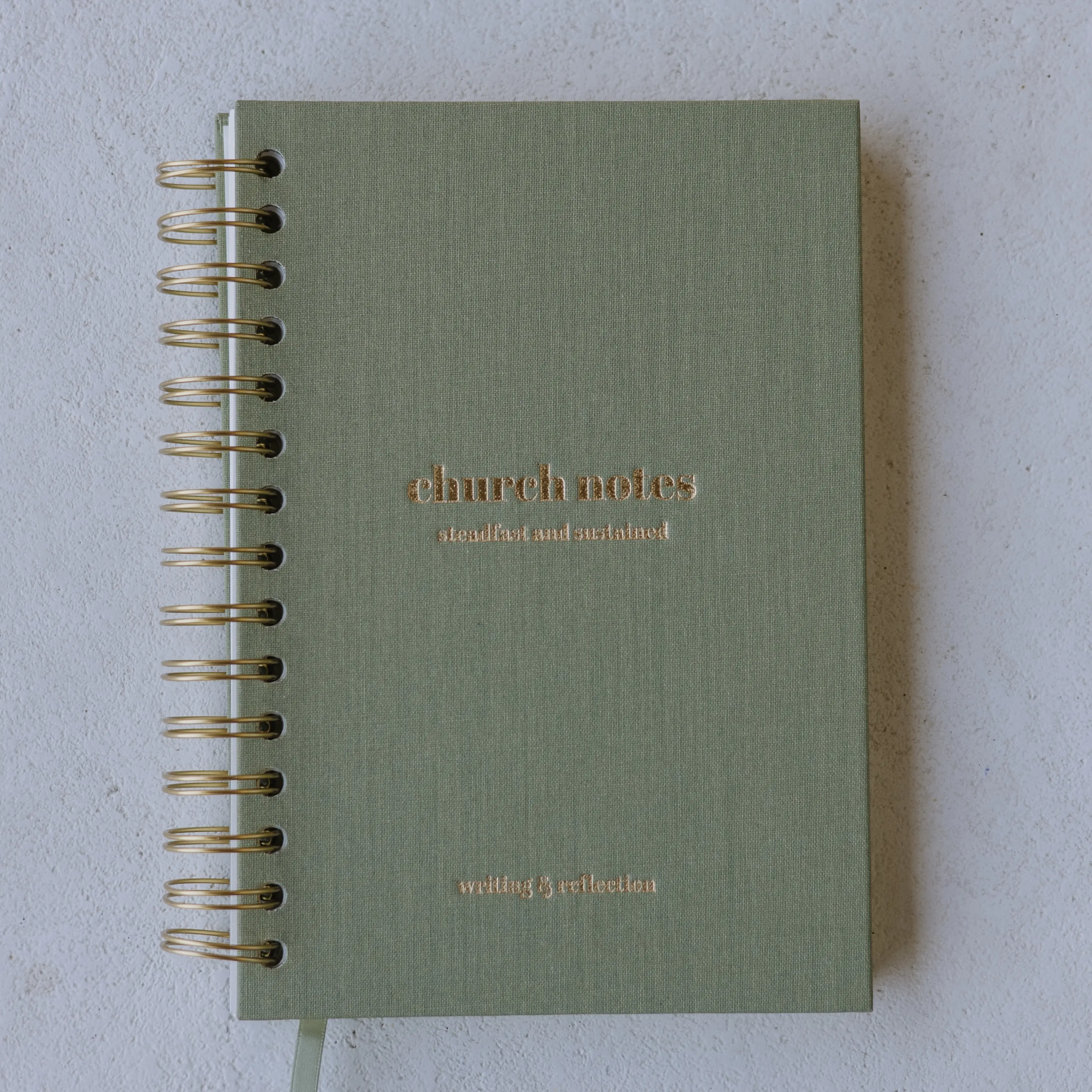 Steadfast and Sustained Spiral Coil Notebook, 6"x8.25" (A5) Hardcover Sage Linen Journal, 148 Pages Ruled Thick Paper, Guided Prompts, Portable Notebook for Church Bible Study, Conference Notes & Sermon Application, 6" X 8.25"