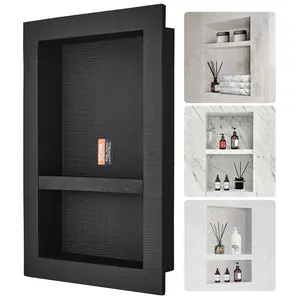 VEVOR Shower Niche Ready for Tile 16" x 24", Double Shelf Organizer, Square Corners Wall-inserted Niche Recessed, Sealed Protection Modern Soap Storage Niche for Shower Bathroom, Black Racks Waterproof