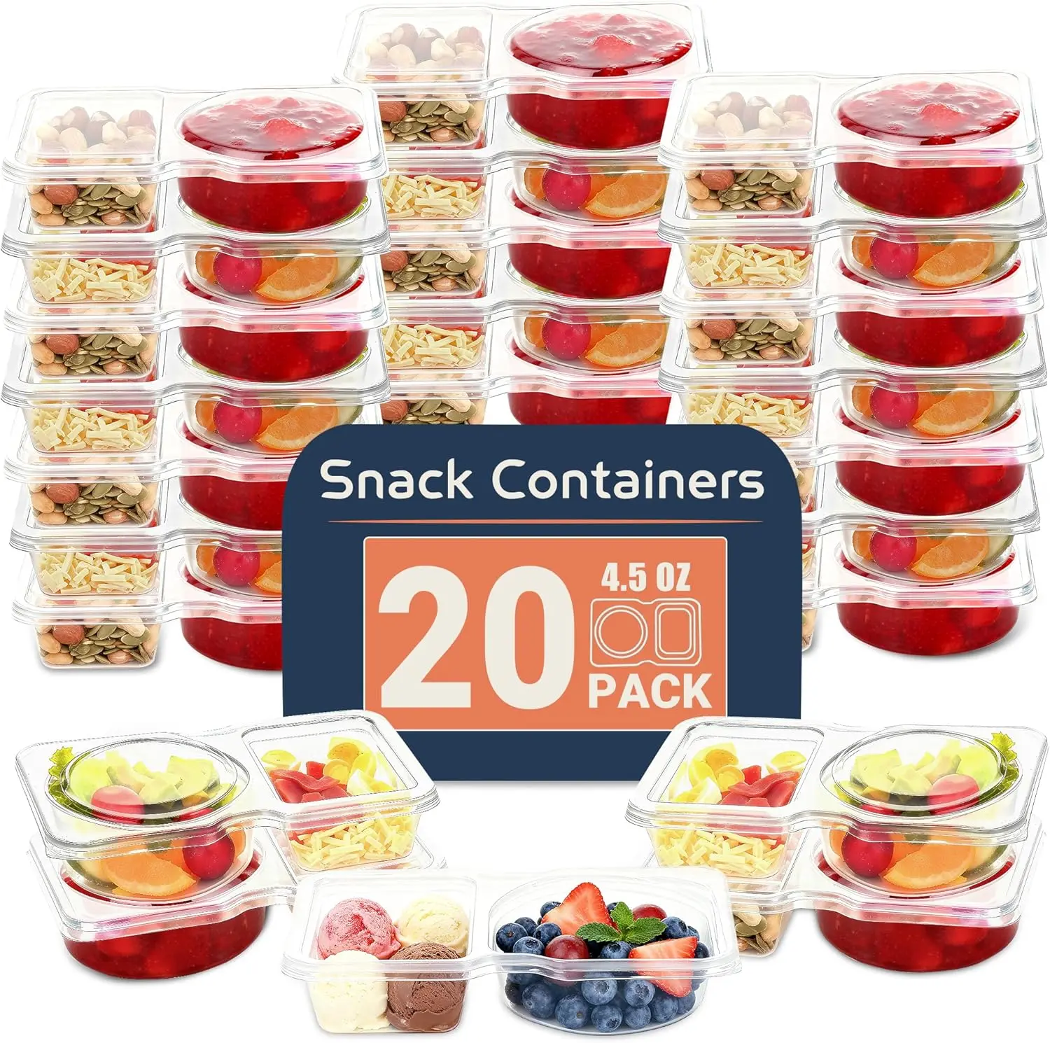 20 Sets BPA-Free Reusable Double Compartment Kitchen Snack Containers with Lids - Easy Food Separation, Leakproof Dipping Cups, Durable, Freshness-Preserving for Meal Prep, Kitchen Utensils