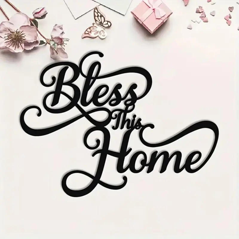 Black Metal Wall Art, Blessing The Home Letter Pattern Wall Decor, Unique Wall Signage Design for Entrance and Living Room, Welcome Sign, Artistic Home Decor, Home Decor Products, Home Decor Gifts, Welcome Home Decorations