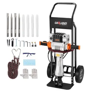 【DealsForYouDays】 VEVOR Heavy Duty Electric Demolition Jack Hammer Tool, 2100W Powerful Concrete Breaker with 2 Point Chisels, 2 Flat Chisels, Hand Trolley, Gloves, for Concrete, Wall, Foundation