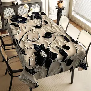 1Pc Vintage Black and White, Floral Vines, Rectangular Table Cloths, Family Kitchen Living Room Dining Table Cloths, Party Tablecloths, Kitchen Accessories, Room & Outdoor Decoration Tablecloths, Friends House warming Fashion Tablecloths