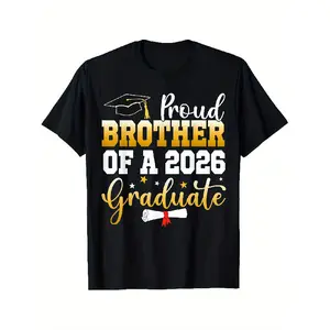 Stylish Letter Print Short Sleeve T-shirt, Limited Time Deal, For Graduation Celebrations - Proud Brother of a 2026 Graduate T-shirt Graphic Graphic Tees Tshirt