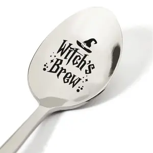 Stainless Steel Witch's Brew Engraved Spoon, Teaspoons, Chocolate Spoons | Ideal for Coffee, Ice Cream, Tea & Desserts | Perfect for Home Parties, Office Use, Birthday & Christmas Gifts