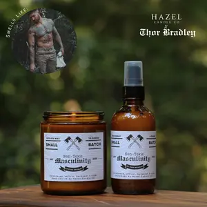 Non-Toxic Masculinity by Thor Bradley Scented Candle & Room Spray - Sandalwood, Vetiver, Bergamot & Tonka Fragrance natural soy Linen Oil