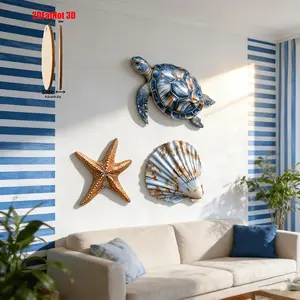 2dp Wooden Wall Decor Set, Modern Home Decor, Turtle Shell Starfish Ocean Style, Suitable for Living Room Kids Bedroom Bathroom Coastal Art