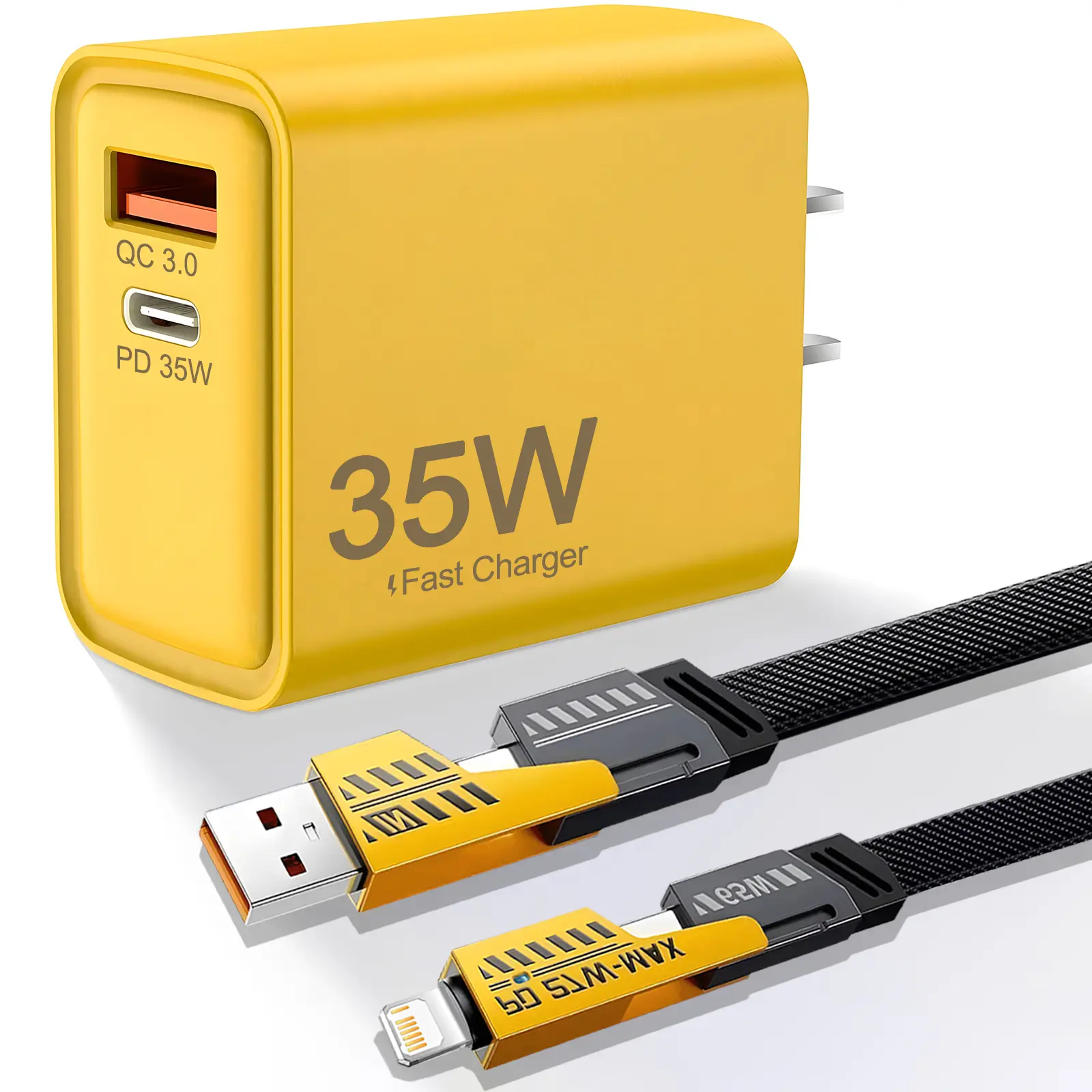 35W Fast Charger with 4-in-1 Fast Charging Data Cable for iPhone 17/16/15/14/iPad/Samsung, Cellphone USB C Multi-Port Power Adapter Smartphone Accessories