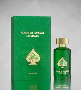 Jo Milano Game of Spades Emerald 100ml Parfum - Green Bottle with Gold Accents & Iconic Spade Logo Design