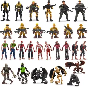 Army Men Action Figures Playset, 30 PCS Soldiers Zombies Monsters Action Figures with Weapons Gear Equipment Accessories - 4 Inches Military Action Figures Toy for Boys Ages 6-12 Years Old