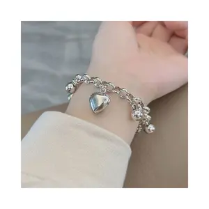 Elegant heart and beaded bracelet, multi-element combination personalized bracelet, perfect for daily wear and gift