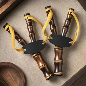 2Pcs,Wooden slingshot with bamboo joint design, a classic handmade launcher equipped with durable rubber bands, ideal for outdoor shooting, camping and backyard entertainment
