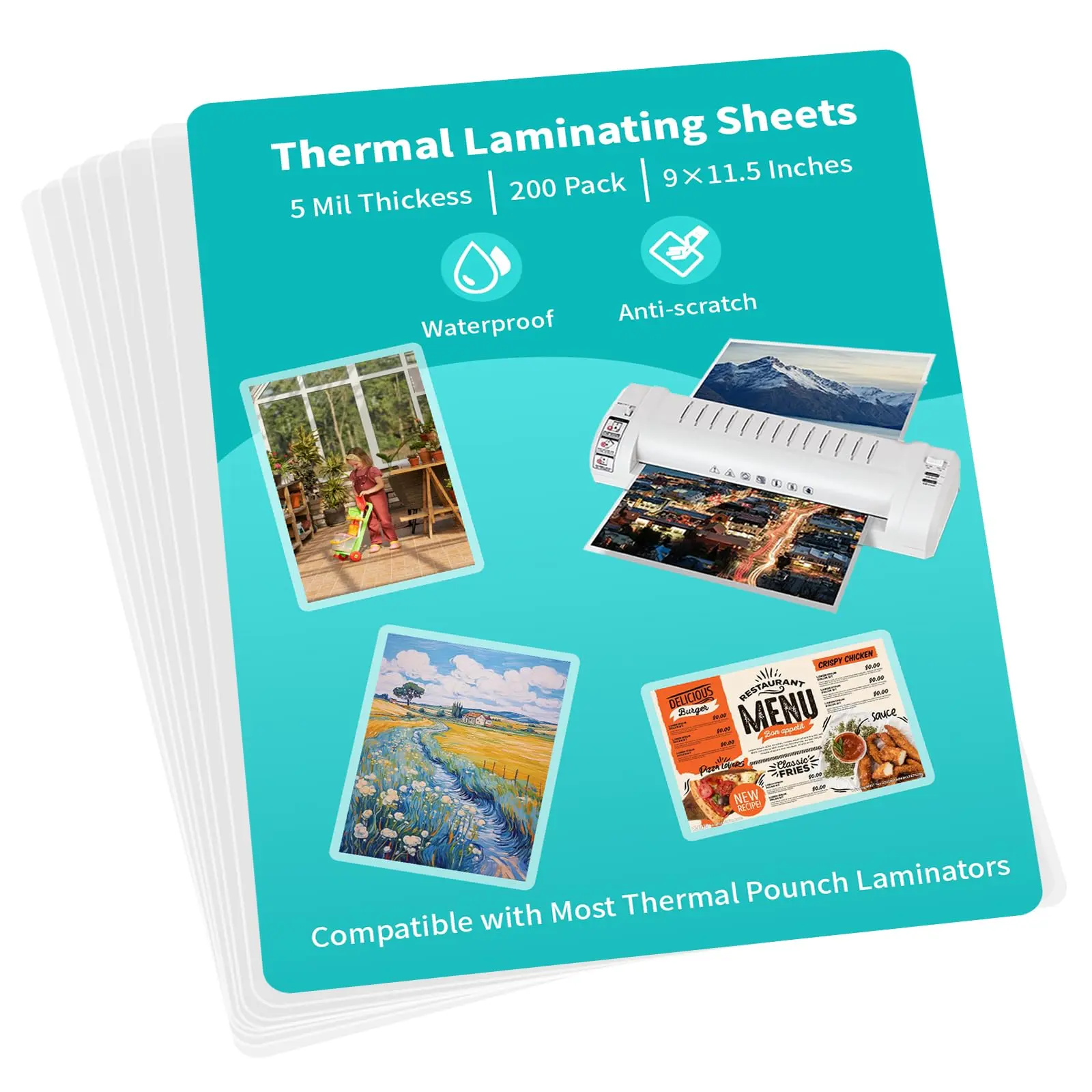5 Mil Thermal Laminating Sheets 200 Packs, Clear 9" x 11.5" Laminating Pouches Rounded Corner, Holds 8.5 x 11 Inch Sheet, Letter Size Lamination Paper for Laminators
