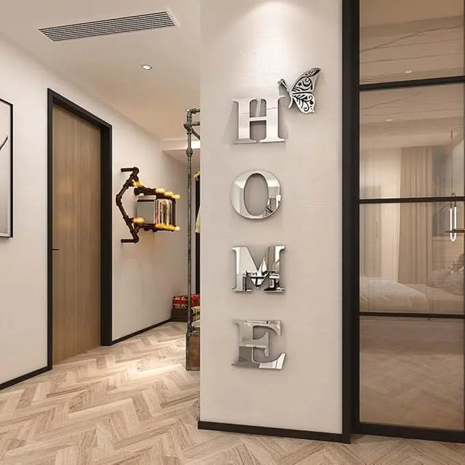 [New Deal] - Home Wall Decor Letter Signs Acrylic Mirror Wall Stickers Decorations for Living Room Bedroom Home Decor Wall Decals (Silver, 47.2 X 15.3IN)