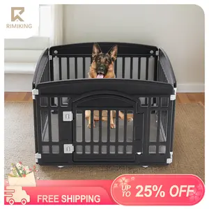 RIMIKING  Pet Playpen with Secure Gate,Flexible Modular Design,Lockable Gate,Non-Slip Base,Durable & Safe, GWL