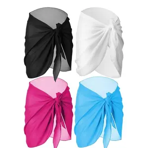 4 pcs multi-color chiffon beach wrap skirt - a lightweight women's transparent sarong skirt, perfect for beach vacations, relaxing by the pool, casual wear, and quick coverage for swimsuits