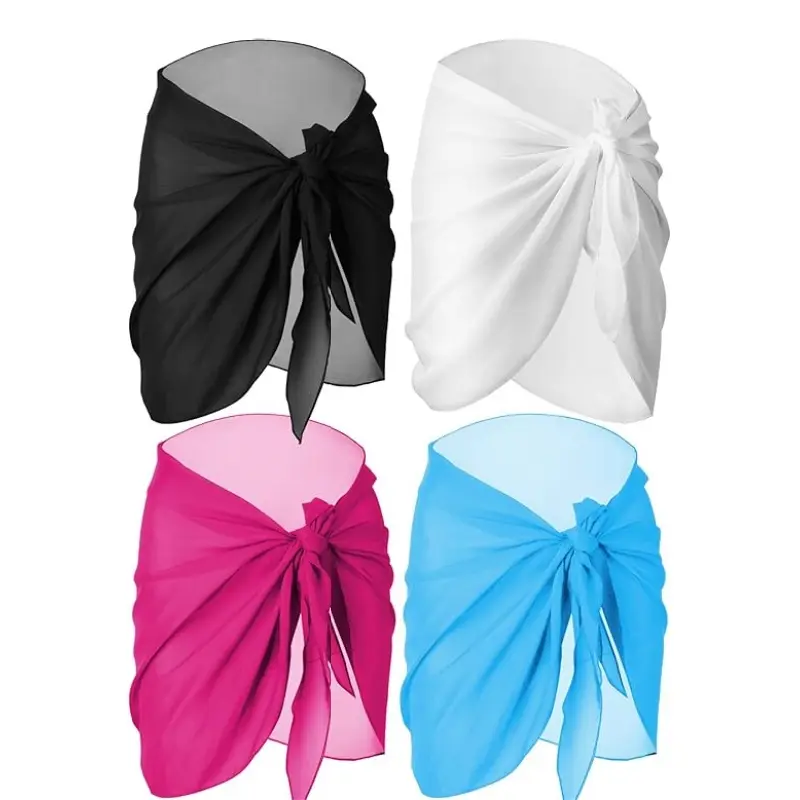 Women's 4-Piece Multi-Color Chiffon Sarong Lightweight Wrap Skirt - Transparent, Breathable, Ideal for Beach Vacations, Poolside Wear for Girlfriend, Breathable Fit