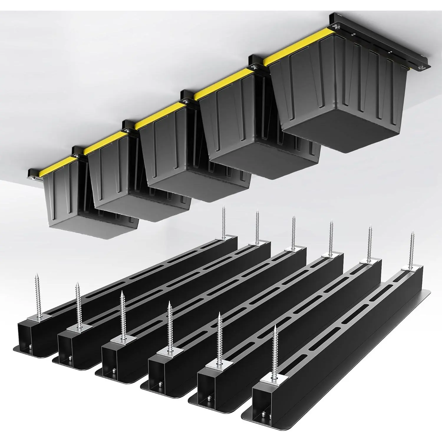Ceiling Storage Rack, Heavy Duty Overhead Garage Storage Rack, Adjustable Ceiling Bin Storage System, 6 Sets for 5 Bins, 26 Inch