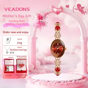 【Mother’s Day Gift 】Watch set Elegant Women’s Jewelry Bracelet Watch Set – Includes Ring, Necklace & Earrings, Presented in a Beautiful Heart or Rose-Shaped Gift Box, Perfect Stylish Gift for Mom and Wife